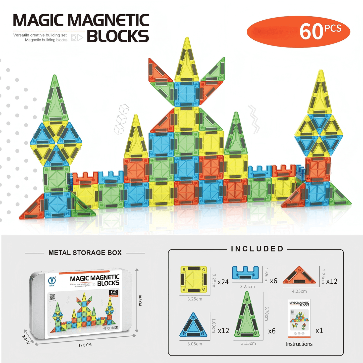 Mini Magnetic Tiles 60 PCS