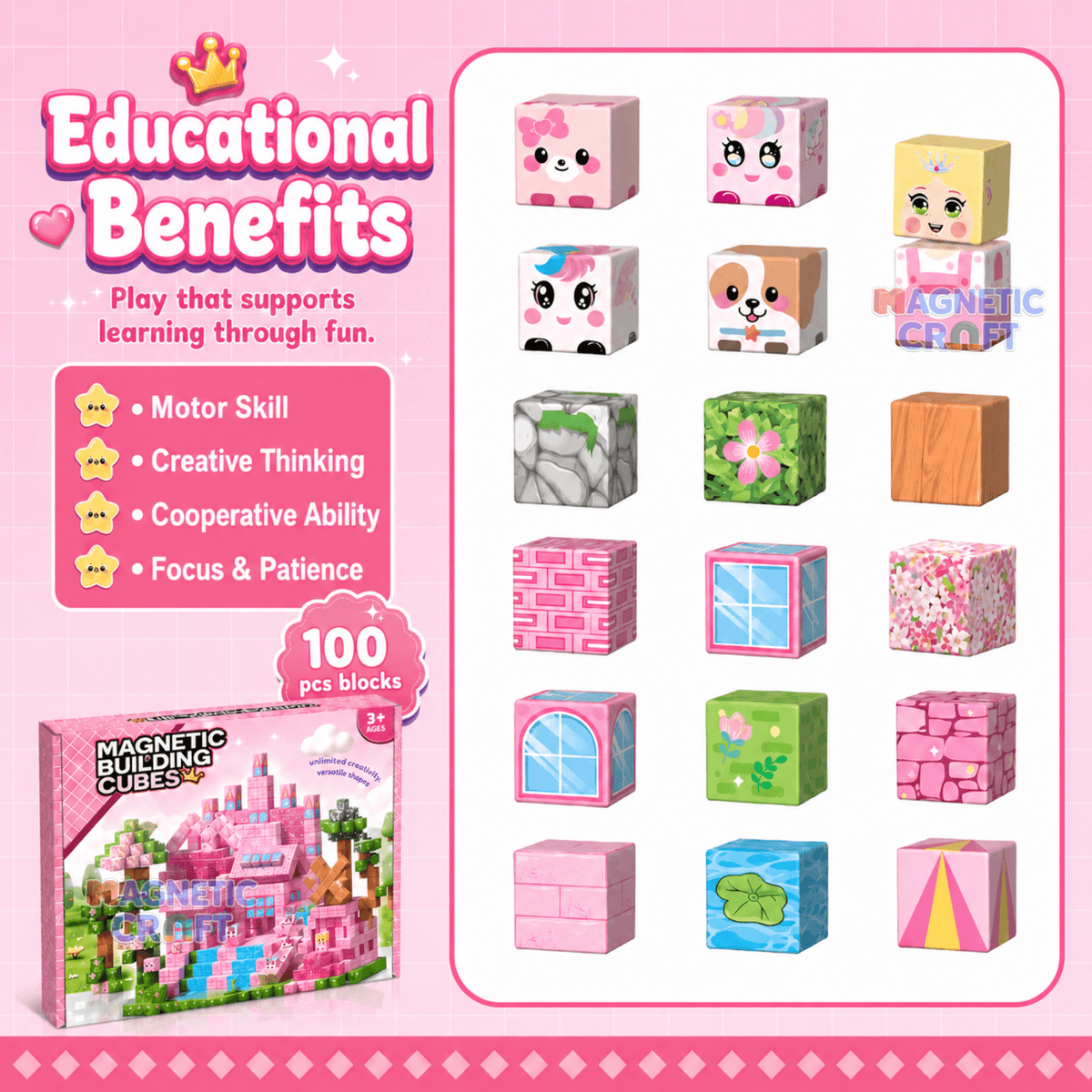 Pink Paradise 100 PCS Magnetic Cubes