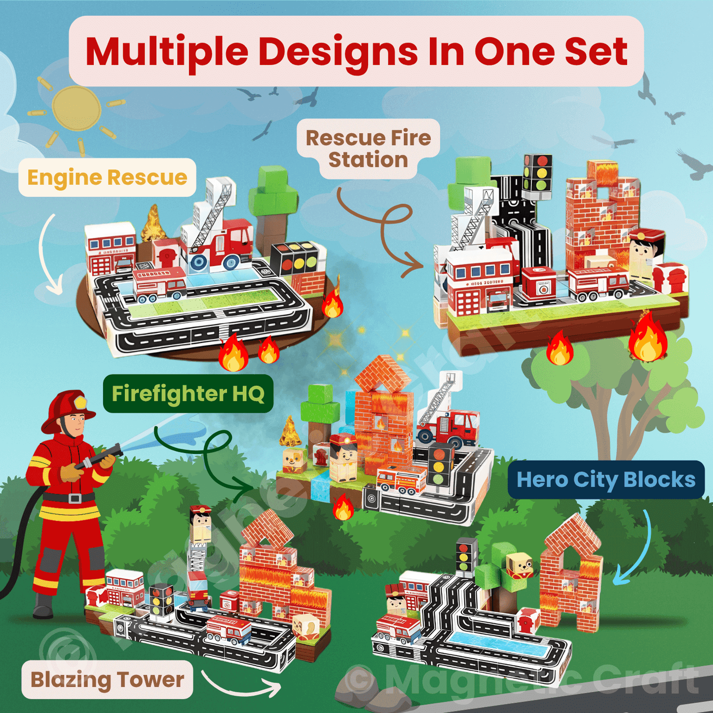 Fire Station World 100 PCS Magnetic Cubes